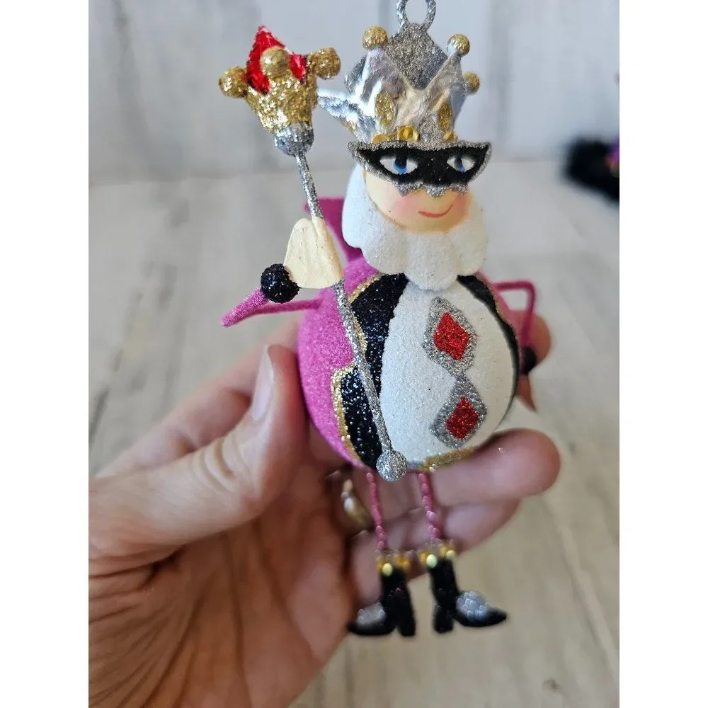 Pier 1 King glitter ornament‎ valentine jester unique vintage pink Xmas tree